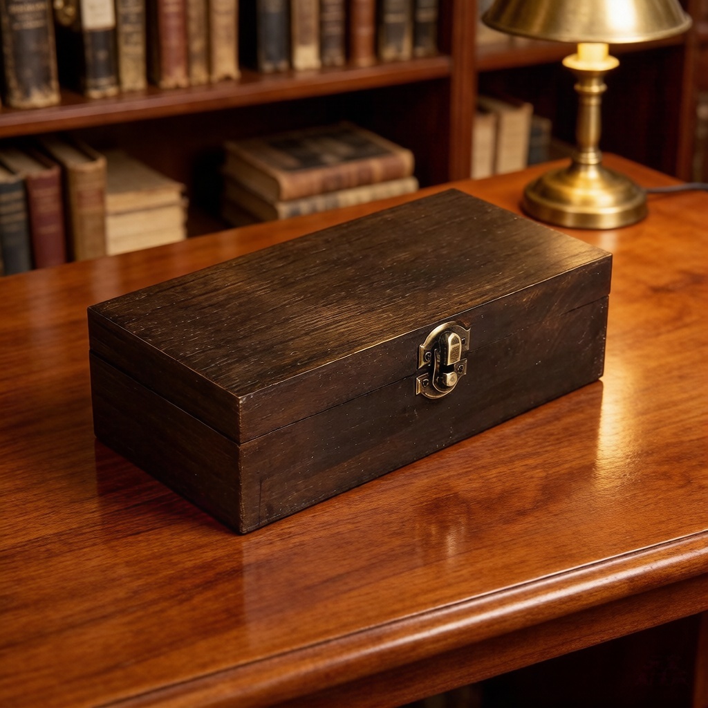 Tech Accessories Storage - Vintage Dark Wood Storage Box with