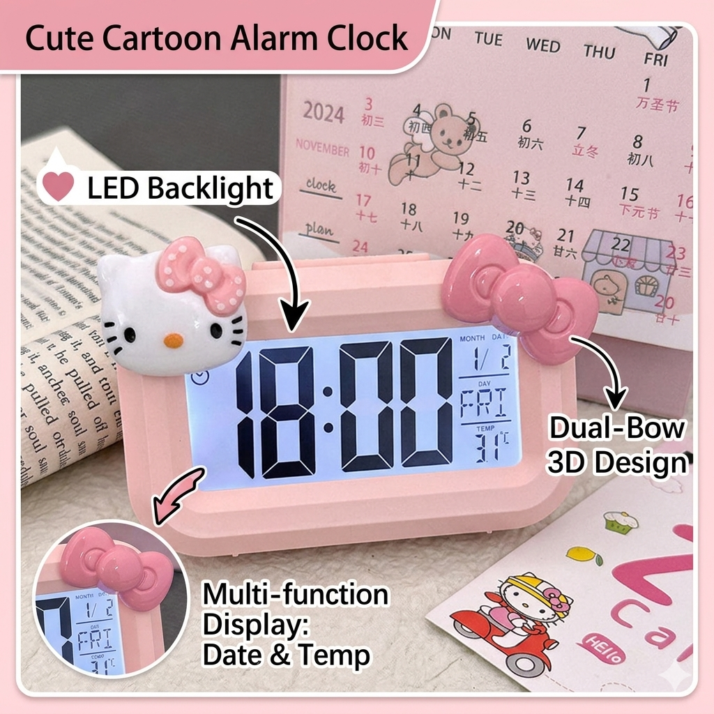 Tech Desktop Accessories - Hello Kitty Mini Night Light Alarm
