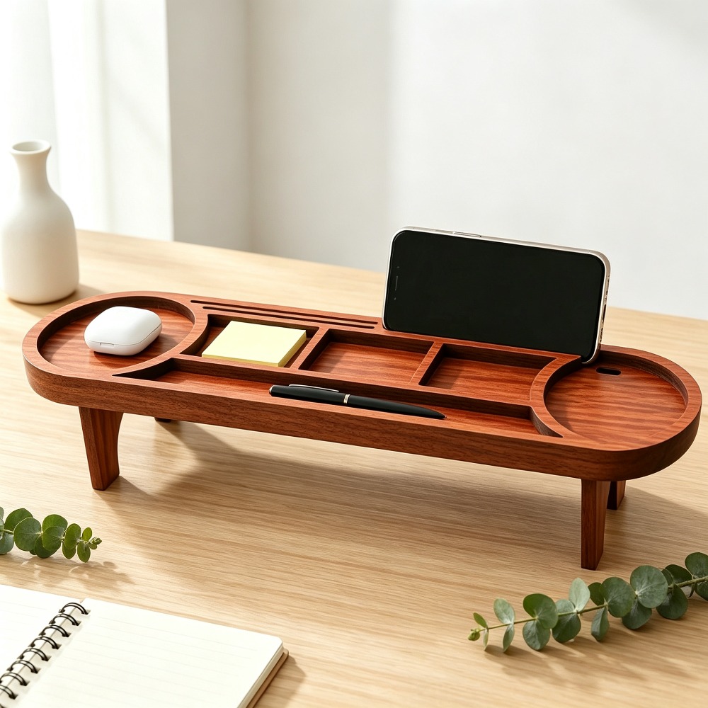 Wooden Desk Organizer with Pho - Tech Desktop Accessories reseña y precio