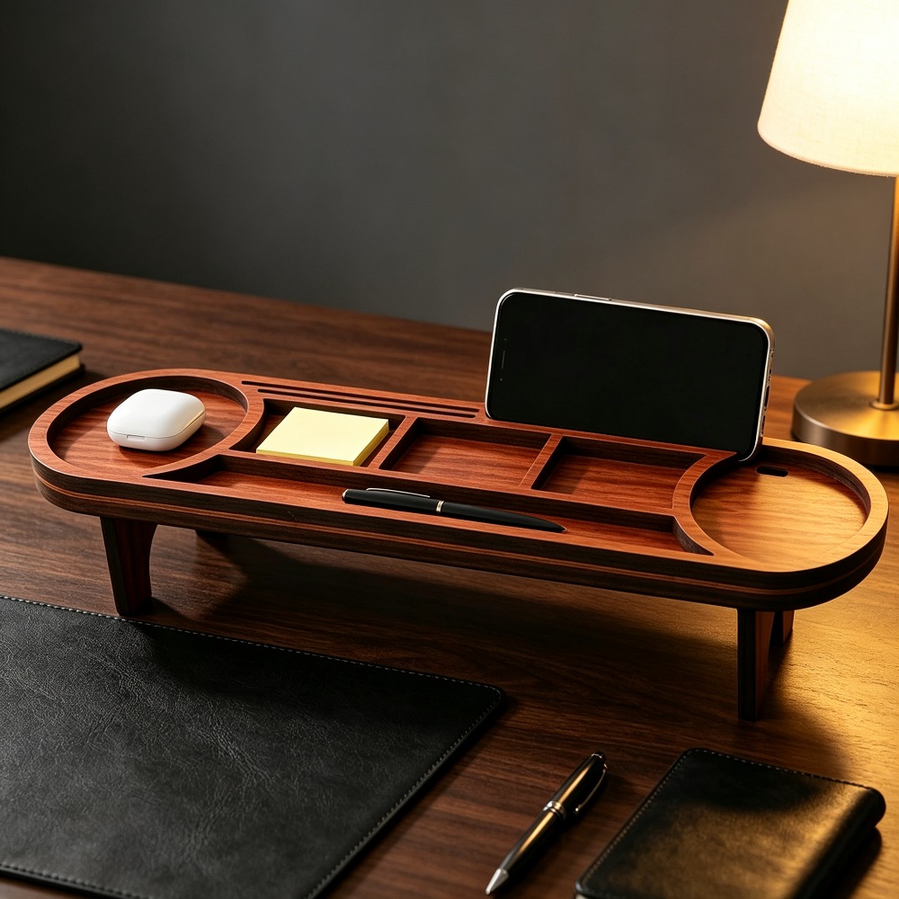 Wooden Desk Organizer with Pho - Tech Desktop Accessories reseña y precio